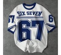 Maglietta casual a maniche corte con scollo rotondo adatta per l'estate, con stampa grafica numerica classica e cool in stile hip-hop, come "Six", "Seven", "#67", in stile sportivo hip-hop 14Y,13Y,16Y