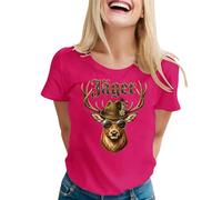 Maglietta casual a maniche corte con scollo rotondo e stampa: un top comodo ed elegante per tutti i giorni., rosa intenso, L