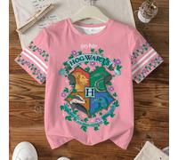 Maglietta casual a maniche corte con scollo rotondo, stampa con lettera e leone, per ragazze pre-adolescenti 7Y,8Y,9Y,10Y,11Y,12Y,13YNataleRayon