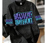 Maglietta casual a maniche corte con stampa slogan "BUILT DIFFERENT" per ragazzi adolescenti, comoda e morbida, adatta per l'abbigliamento estivo 6Y,7Y,8Y,9Y,10Y,4Y,5Y,14Y,11Y,12Y,13Y,16Y,15YLetterePo
