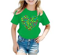 Maglietta casual a maniche corte da bambina girocollo - top comodo e morbido con design classico per la scuola e il tempo libero, ideale per la scuola e il tempo libero., verde, 11-12 Anni