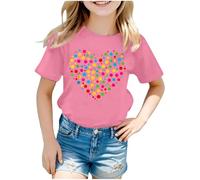 Maglietta casual a maniche corte da bambina girocollo - top comodo e morbido con design classico per la scuola e il tempo libero, ideale per la scuola e il tempo libero., Colore: rosa., 9-10 Anni
