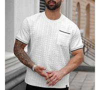 maglietta casual a maniche corte da uomo, realizzata in tessuto a maglia jacquard a righe verticali, di moda versatile, adatta per l'uso quotidiano. È il regalo perfetto per il fidanzato o il marito. 