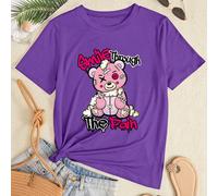 Maglietta casual a maniche corte slim fit da donna, comoda, a girocollo, con grafica alla moda di orso e scritta "Sorridi attraverso il dolore", magliette grafiche da donna stile streetwear per l'esta