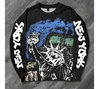Maglietta casual a maniche lunghe con stampa della Statua della Libertà, da uomo, adatta per l'autunno L,M,S,XL,XS,XXLGrafico,LettereTessuto in maglia