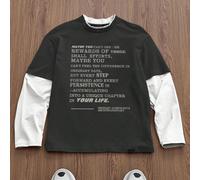 Maglietta casual a maniche lunghe in maglia con stampa di testo in inglese, stile patchwork, adatta per uomo, per uso quotidiano, generazione più giovane, estate, scuola, autunno, per coppie L,M,S,XL,