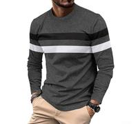 Maglietta casual a righe da uomo a maniche lunghe per la vita attiva (L grigio scuro)