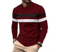 Maglietta casual a righe da uomo a maniche lunghe per la vita attiva (L rosso vino)