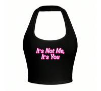 Maglietta casual aderente con collo alto adatta per l'estate, non sono io, sei tu, vacanza, spiaggia, uscite, festival, stile Ibiza, abbigliamento western, adatta per uscite e feste autunnali SHEIN X 