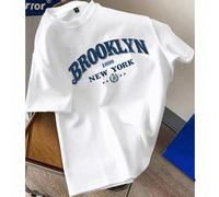 Maglietta casual alla moda con grafica a contrasto di lettere Brooklyn & New York, adatta per uomo, ideale per appuntamenti, raduni, essenziale, coordinata per coppia e famiglia, ottimo regalo per il 