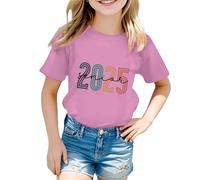 Maglietta casual alla moda con scollo rotondo e maniche corte per bambini per la stagione di laurea (3-13 anni), Colore: rosa., 8-9 Anni