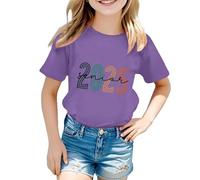 Maglietta casual alla moda con scollo rotondo e maniche corte per bambini per la stagione di laurea (3-13 anni), Lilla, 8-9 Anni