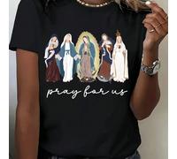 maglietta casual, ampia, a maniche corte, con scollo rotondo, di colore unito, con stampa di Vergine Maria, motivo religioso L,M,S,XL,XXLFumetto,Geometrico,Lettere,Colore unicoPoliestere