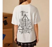 Maglietta casual bianca oversize con stampa in bianco e nero del dispositivo sacro della morte, maglietta super oversize L,M,S,XL,XS,XXL,XXS,XXXL,XXXXLAnimale,Lettere,sloganTessuto in maglia