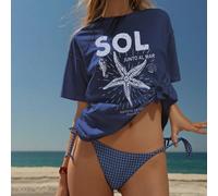 Maglietta casual blu navy da donna a maniche corte, collo tondo, con stampa stella marina L,M,S,XL,XSAnimale,LetterePoliestere