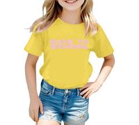 Maglietta casual con motivo a lettere, a maniche corte, per l'inizio della scuola, ideale per la primavera, tessuto di cotone morbido con elastico per l'uso quotidiano, maglietta girocollo alla moda