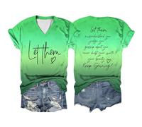 Maglietta casual con scollo a V, doppio gradiente, a maniche corte, "Let Them Misunderstand You", da donna, a maniche corte, verde, L