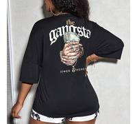Maglietta casual con scollo tondo e maniche corte con design semplice, adatta per l'estate, "The Gangsta POWER MONEY" per taglie forti 0XL,1XL,2XL,3XL,4XL,5XLLettere,sloganTessuto in maglia