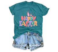 Maglietta casual con stampa alfabeto pasquale, girocollo, a maniche corte, basic da donna, verde, L