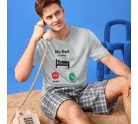 Maglietta casual con stampa del testo "My Bed", maglione comodo da indossare a casa per giovani uomini L,M,S,XL,XXLFumetto,Blocchi di colore,LettereTessuto in maglia