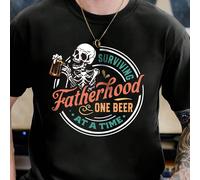 Maglietta casual con stampa di scheletro e scritta "Un bicchiere alla volta, vivi come un papà" taglia standard per uomo L,M,S,XL,XXLTessuto in maglia