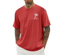 Maglietta casual con stampa grafica da uomo a maniche corte girocollo come comodo basic nella vita di tutti i giorni, Colore: rosso, 6XL