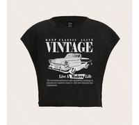 Maglietta casual da donna a maniche corte, con grafica vintage di auto e testo vintage, a girocollo, larga e corta, adatta all'estate L,M,S,XL,XS,XXL,XXSAuto,Grafico,Lettere,sloganTessuto in maglia
