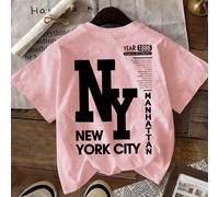 Maglietta casual da donna a maniche corte, scollo tondo, con grafica di testo in inglese di New York, minimalista, adatta per l'estate L,M,S,XL,XS,XXL,XXS,XXXL,XXXXLBlocchi di colore,Lettere,sloganTes