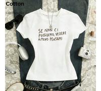 Maglietta casual da donna bianca in 100% cotone a maniche corte con scollo tondo e stampa leopardata con grafica 'Se Non Ci Possiamo, Vedere Almeno Pensami', all'aperto,Y2K L,M,S,XLHalloweenTessuto in