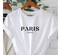 Maglietta casual da donna con maniche corte e scollo a , con un design stampato di lettere di , perfetta per e l'estate.