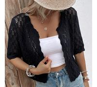 Maglietta casual da donna con scollo a V e maniche corte, design a maglia larga e traforato, adatta per vacanze al mare in primavera/estate, stile retrò minimalista, motivo casuale, adatta per il rito