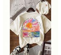 maglietta casual da donna con scollo rotondo, maniche corte, con stampa di slogan e dipinto ad olio, per l'estate L,M,S,XLGrafico,LettereTessuto