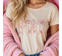 Maglietta casual da donna con stampa a mano affettuosa, scollo rotondo, maniche corte, adatta per San Valentino, feste di famiglia, regalo di San Valentino L,M,S,XL,XS,XXLAnimale,Fumetto,Ritratto,Lett