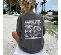 Maglietta casual da donna con stampa a onde, fiori e lettera dello squalo, scollo rotondo, maniche corte, adatta per primavera ed estate, alla moda e versatile per le vacanze L,M,S,XL,XS,XXLAnimale,Ga