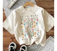 Maglietta casual da donna in cotone con maniche regolari e stampa floreale "It Is Well With My Soul", top comodo con collo rotondo in maglia a costine, all'aperto, Y2K, streetwear L,M,S,XL,XXLPianteCo