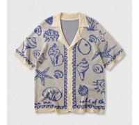 Maglietta casual da uomo stile vacanza, a maniche corte, con colletto a lupetto e stampa di conchiglie e stelle marine, adatta per l'estate L,M,S,XLGraficoTessuto in maglia
