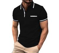 Maglietta casual da uomo, vestibilità regolare, colletto con fascia e mezzi bottoni, maglietta a tinta unita, con tasca, elegante, estiva, fresca, a maniche corte, leggermente aderente, design per
