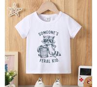Maglietta casual e comoda con maniche corte, scollo tondo, per ragazzi giovani, con stampa di un procione con occhiali da sole e lo slogan "Qualcuno è il ragazzino selvaggio", adatta per primavera/est