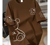 Maglietta casual e comoda da ragazza con grafica di un orso nero, adatta per uso quotidiano 6Y,7Y,8Y,9Y,10Y,4Y,5Y,14Y,11Y,12Y,13Y,16Y,15YFumetto,GraficoPoliestere