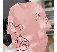 Maglietta casual e comoda da ragazza con grafica di un orso nero, indumento carino e alla moda per uso quotidiano 6Y,7Y,8Y,9Y,10Y,4Y,5Y,14Y,11Y,12Y,13Y,16Y,15YFumettoPoliestere