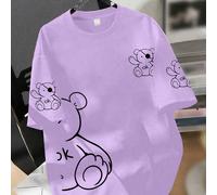 Maglietta casual e comoda da ragazza con stampa grafica di un orso nero, design carino e versatile per adolescenti 6Y,7Y,8Y,9Y,10Y,4Y,5Y,14Y,11Y,12Y,13Y,16Y,15YFumetto,Grafico,LetterePoliestere