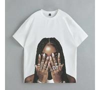 maglietta casual e minimalista, manica corta, girocollo morbido, con grafica di impronte digitali e ritratti, stile hip hop, per donna L,M,S,XL,XS,XXL,XXS,XXXL,XXXXLRitratto,Colore unicoTessuto in mag