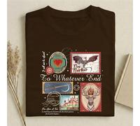 Maglietta casual estiva da donna con grafica spada, cervo e drago, scollo a equipaggio e maniche corte. Maglietta marrone da donna con stampa illustrativa del trono di vetro. L,M,S,XL,XXLAnimale,Grafi