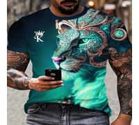 Maglietta casual estiva da uomo con stampa 3D di un leone, energetica, morbida e confortevole, alla moda e versatile, adatta per vacanze e attività all'aperto, vestibilità comoda, crea uno stile casua