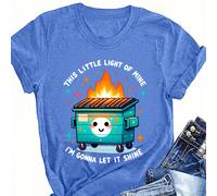 Maglietta casual girocollo di taglia oversize da donna con stampa "Questa piccola luce mia" per l'estate 1XL,2XL,3XL,4XL,5XLAnimale,Fumetto,Lettere,sloganTessuto in maglia