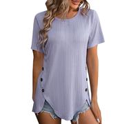 Maglietta casual, girocollo, t-shirt, estive, a maniche corte, casual, casual, camicette da donna, Lilla, S