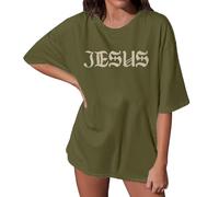 Maglietta casual, girocollo, t-shirt, estive, a maniche corte, casual, casual, da donna, verde, M