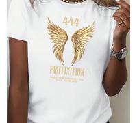 Maglietta casual larga da donna con stampa della "Golden Wings", a maniche corte, collo tondo, di colore unito L,M,S,XL,XXLAnimale,Grafico,Lettere,Colore unico,sloganPoliestere
