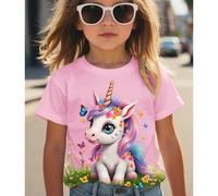 Maglietta casual minimalista con collo tondo e maniche corte per ragazze, adatta per l'estate 6Y,7Y,4Y,5YAnimale,Fumetto,GeometricoTessuto