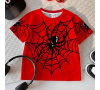 Maglietta casual minimalista per bambino, adatta per primavera ed estate, con stampa classica e stilosa di ragno e ragnatela 6-9M,9-12M,12-18M,18-24M,2-3YFumetto,GeometricoTessuto